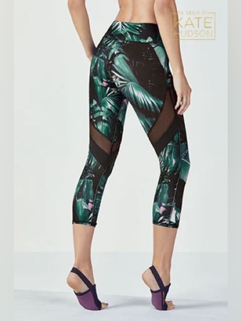 Fabletics Mid-Rise PowerHold Colorblock Capri Leggings in Havana Black Size M